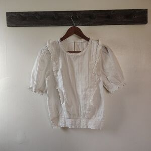 Mine Elegant Cotton White Ruffle Sleeve Blouse
